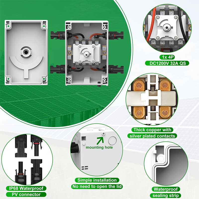PV Solar Disconnect Switch DC1200V 32A 2in 2out