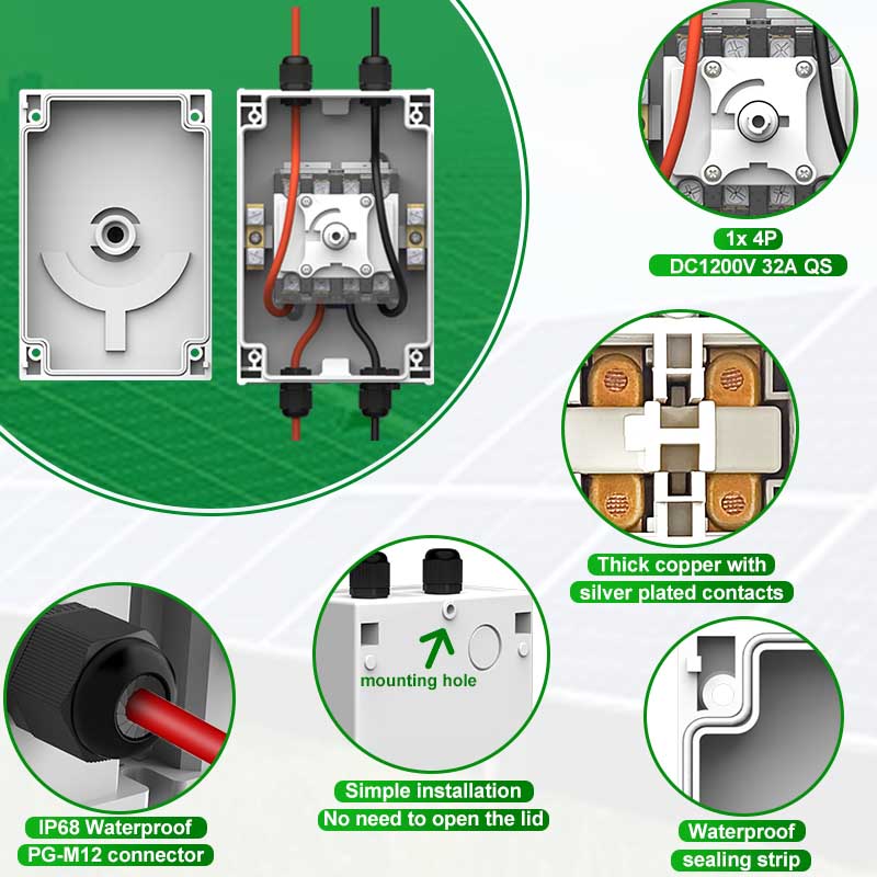 PV DC Disconnect Switch DC1200V 32A 1in 1out