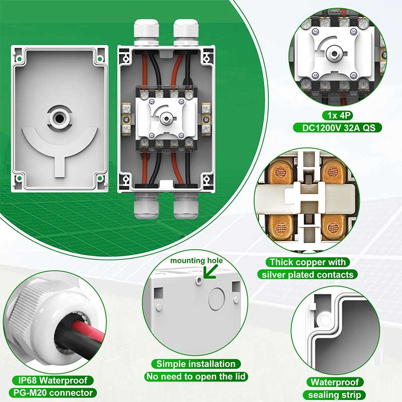 PV Disconnect Switch DC1200V 32A DIY 1 or 2 String